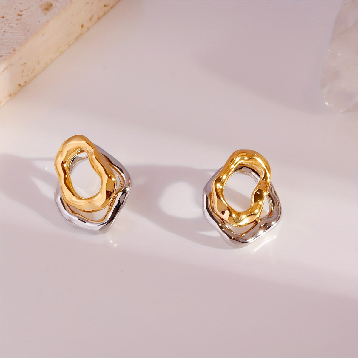 Asymmetric Irregular Double Layer Earrings