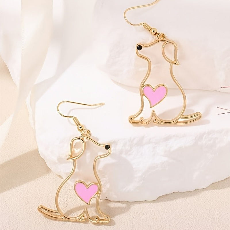 Hollow Puppy Heart Drop Earrings
