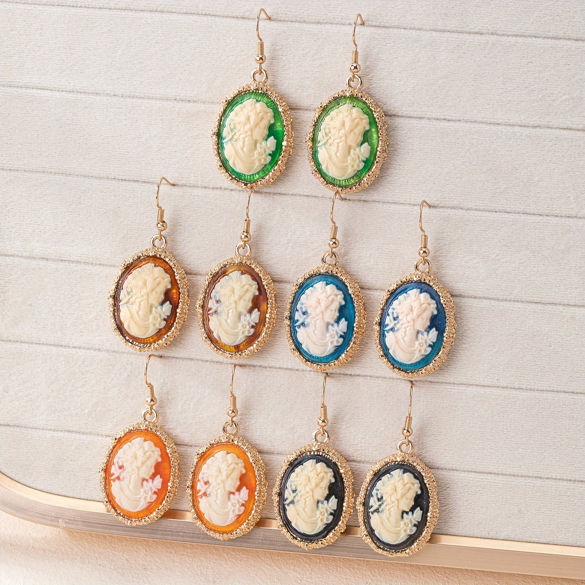 Vintage Oval Cameo Drop Earrings