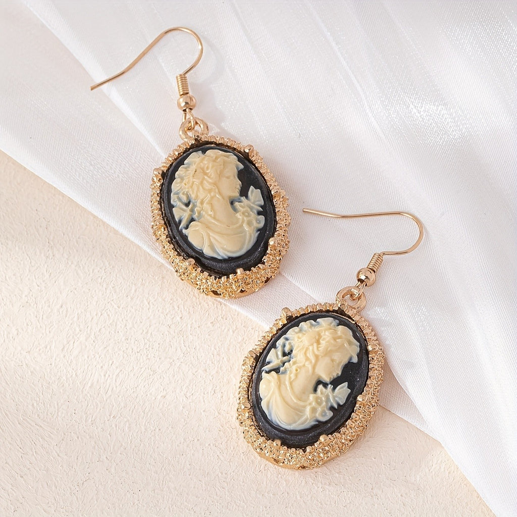 Vintage Oval Cameo Drop Earrings