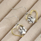 Two Tone Heart Paw Print Drop Earrings