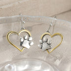 Two Tone Heart Paw Print Drop Earrings