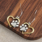 Two Tone Heart Paw Print Drop Earrings