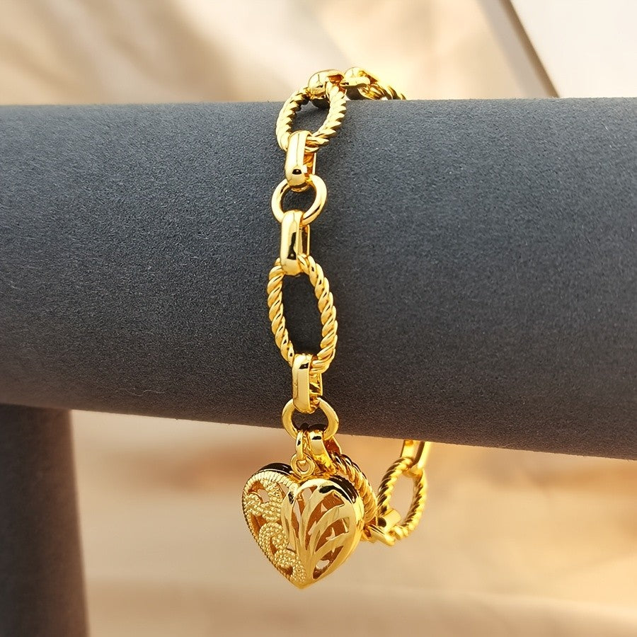 Gold Heart Charm Chain Bracelet