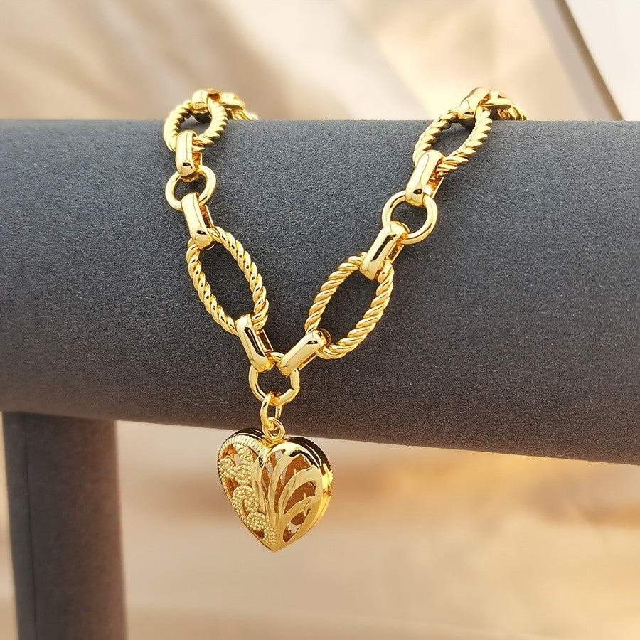 Gold Heart Charm Chain Bracelet