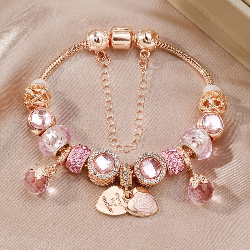 Rose Petal Heart Charm Bracelet