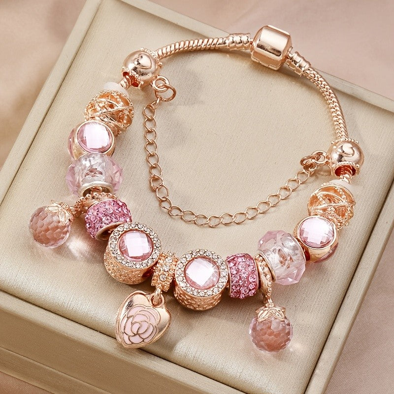 Rose Petal Heart Charm Bracelet
