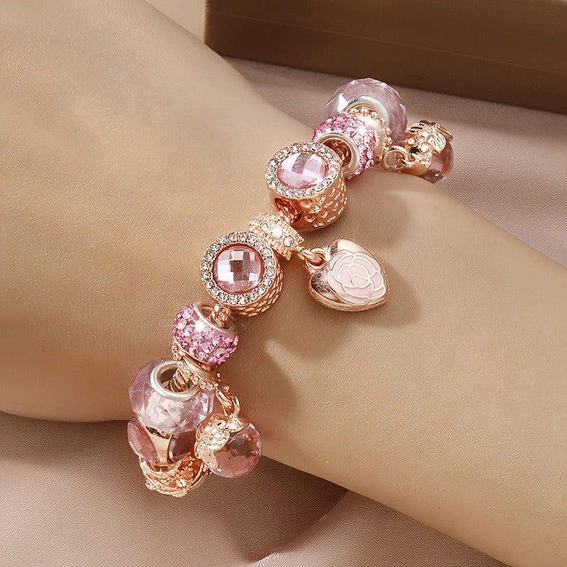 Rose Petal Heart Charm Bracelet