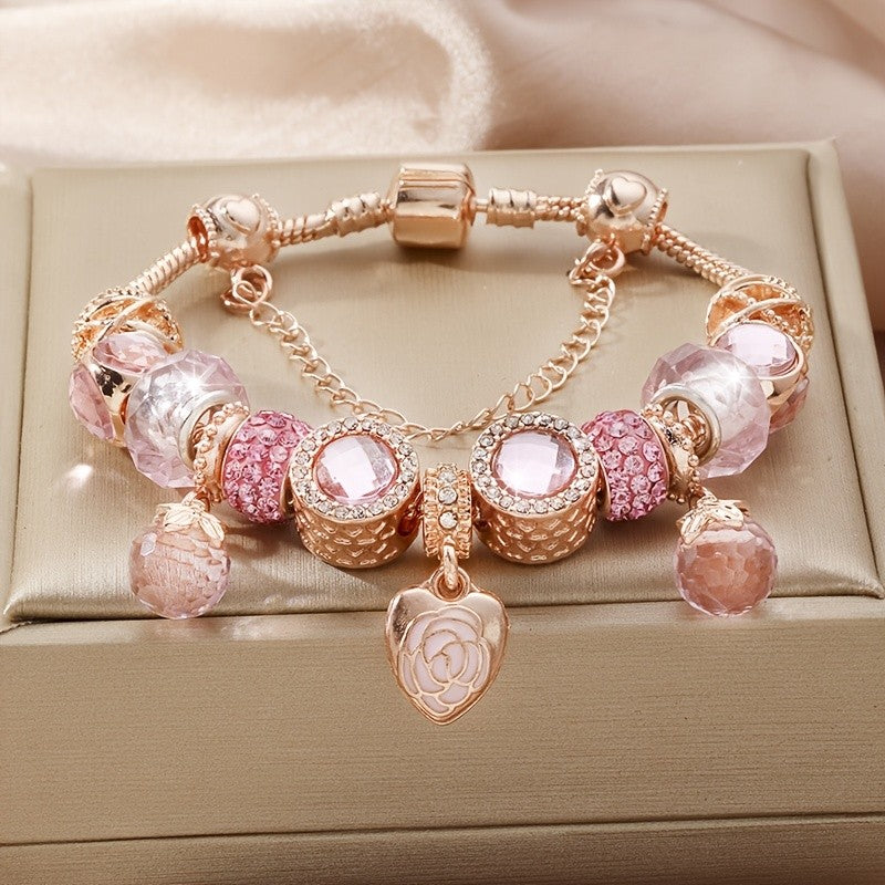 Rose Petal Heart Charm Bracelet