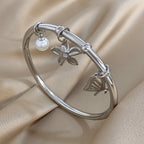 Flower Butterfly Pearl Charm Bangle