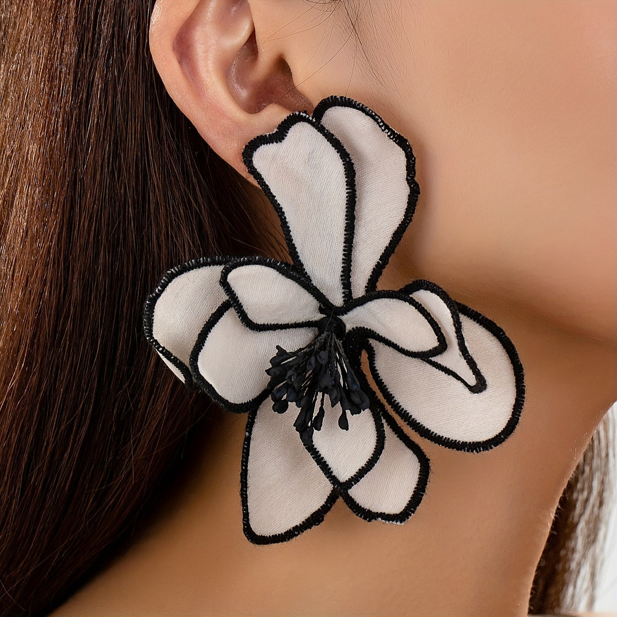 Large Fabric Flower Drop Earrings