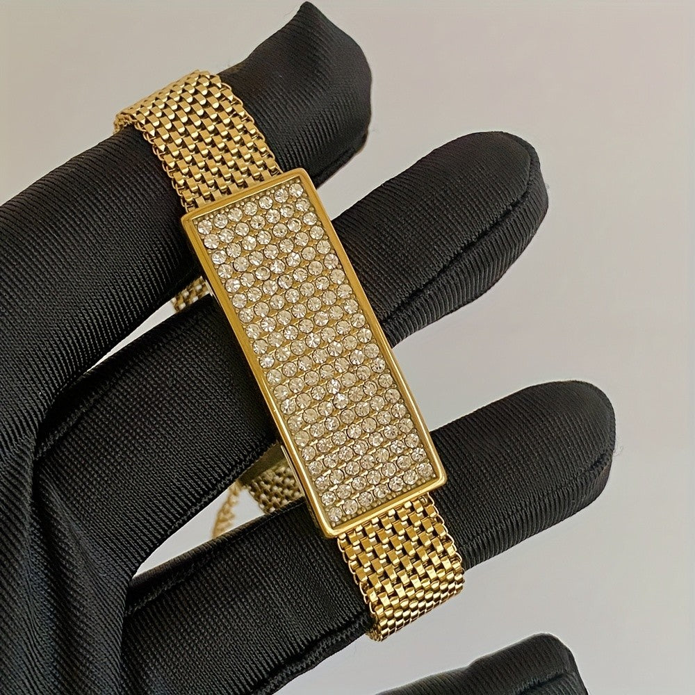 18k Rectangular Rhinestone Mesh Bracelet