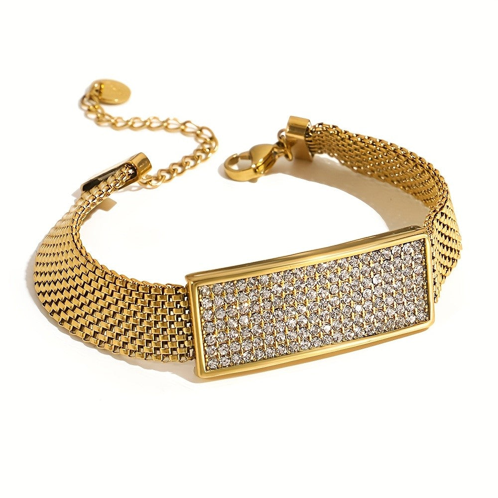 18k Rectangular Rhinestone Mesh Bracelet