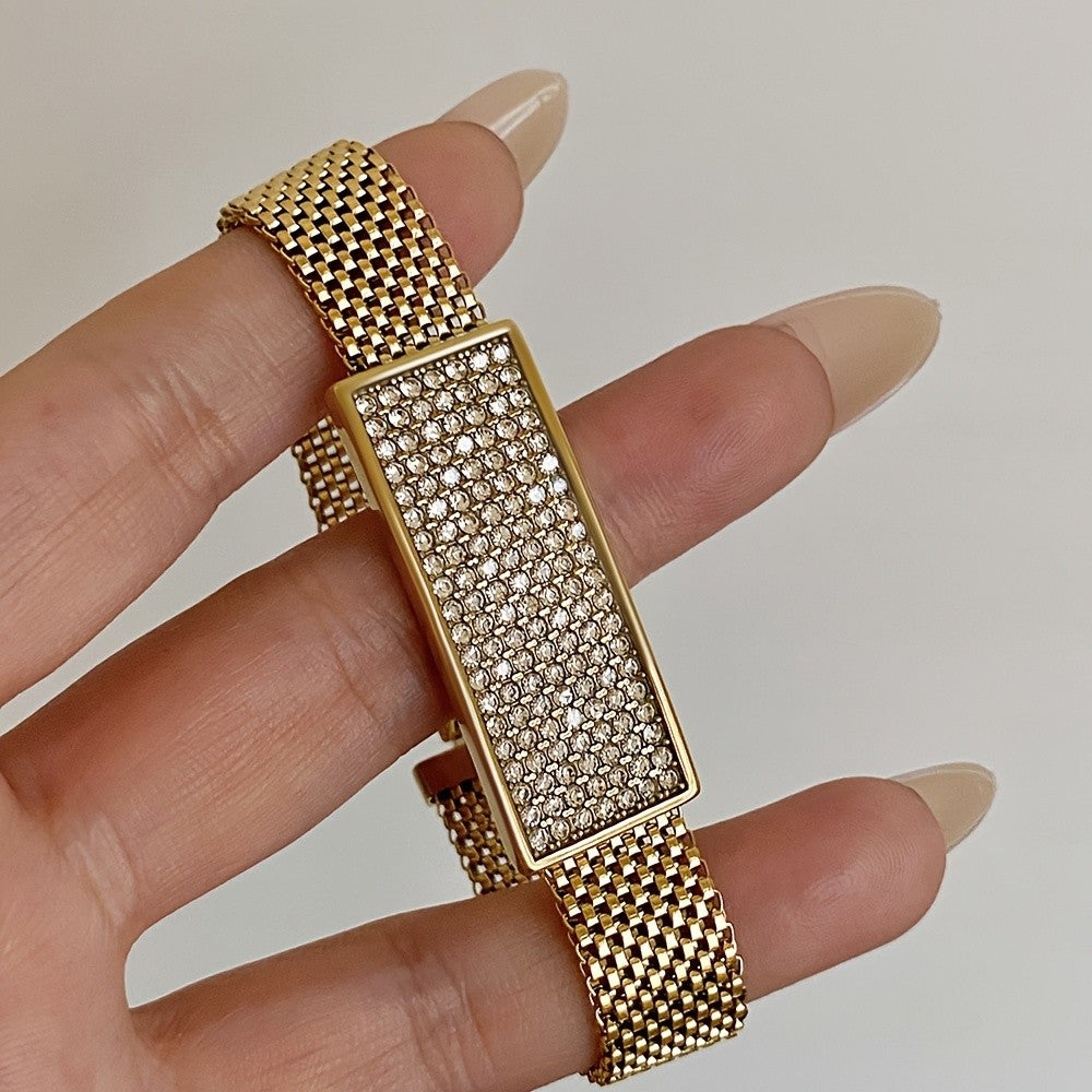 18k Rectangular Rhinestone Mesh Bracelet