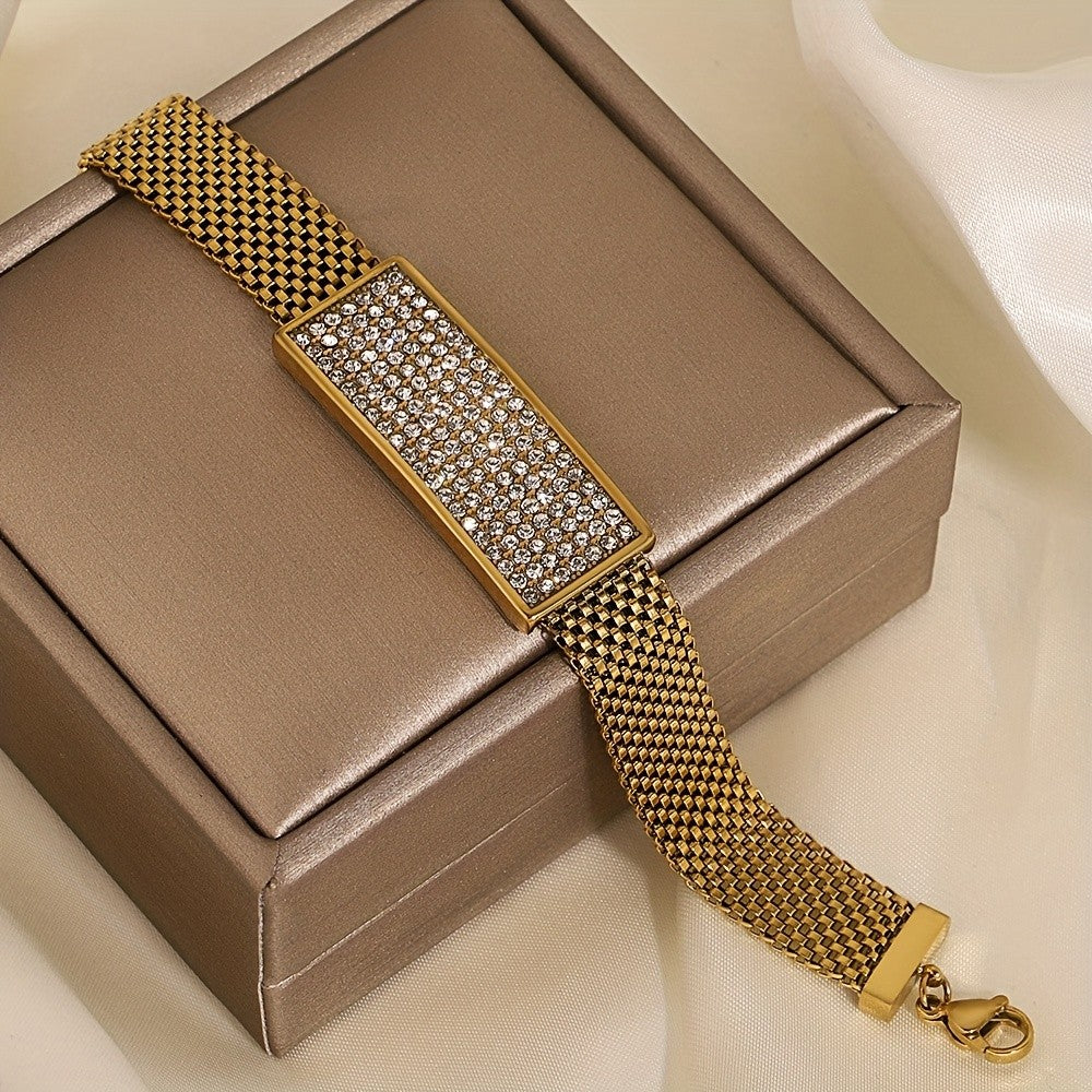 18k Rectangular Rhinestone Mesh Bracelet
