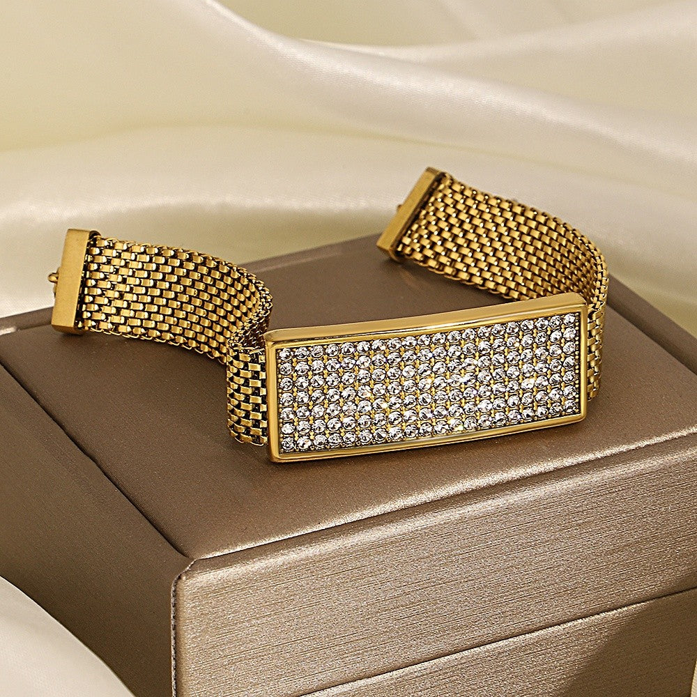 18k Rectangular Rhinestone Mesh Bracelet