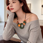 Geometric Wood Heart Collar Necklace