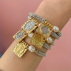 18k Square Portrait Pearl Bracelet