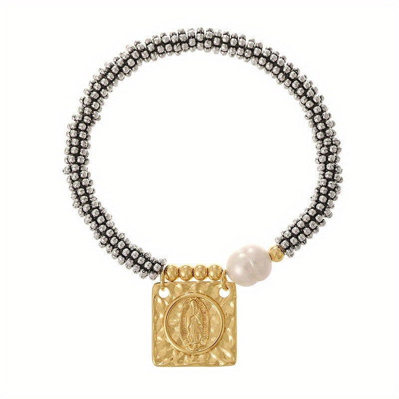 18k Square Portrait Pearl Bracelet