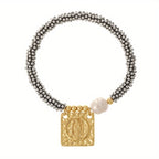 18k Square Portrait Pearl Bracelet