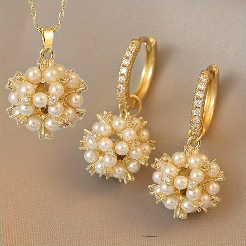 Imitation Pearl Cluster Necklace & Earring Set