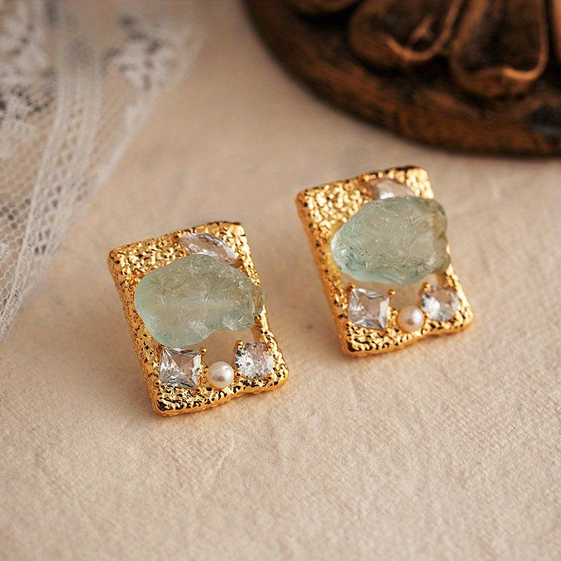 French Square Stone Stud Earrings