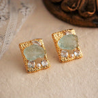 French Square Stone Stud Earrings