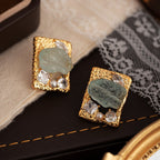 French Square Stone Stud Earrings