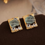 French Square Stone Stud Earrings