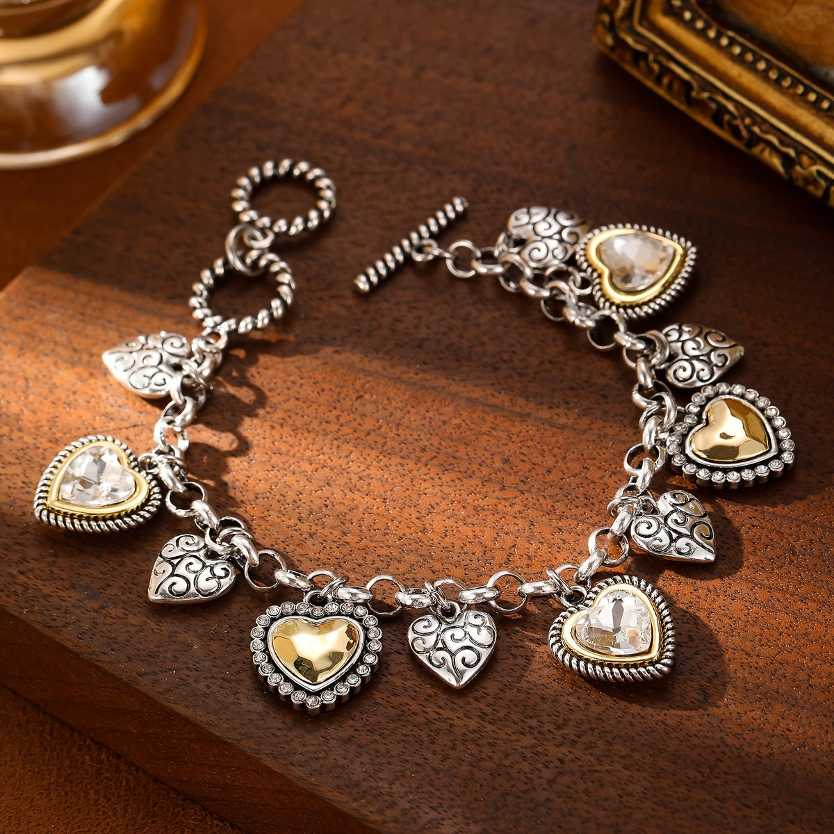 Vintage Multi Heart Charm Bracelet