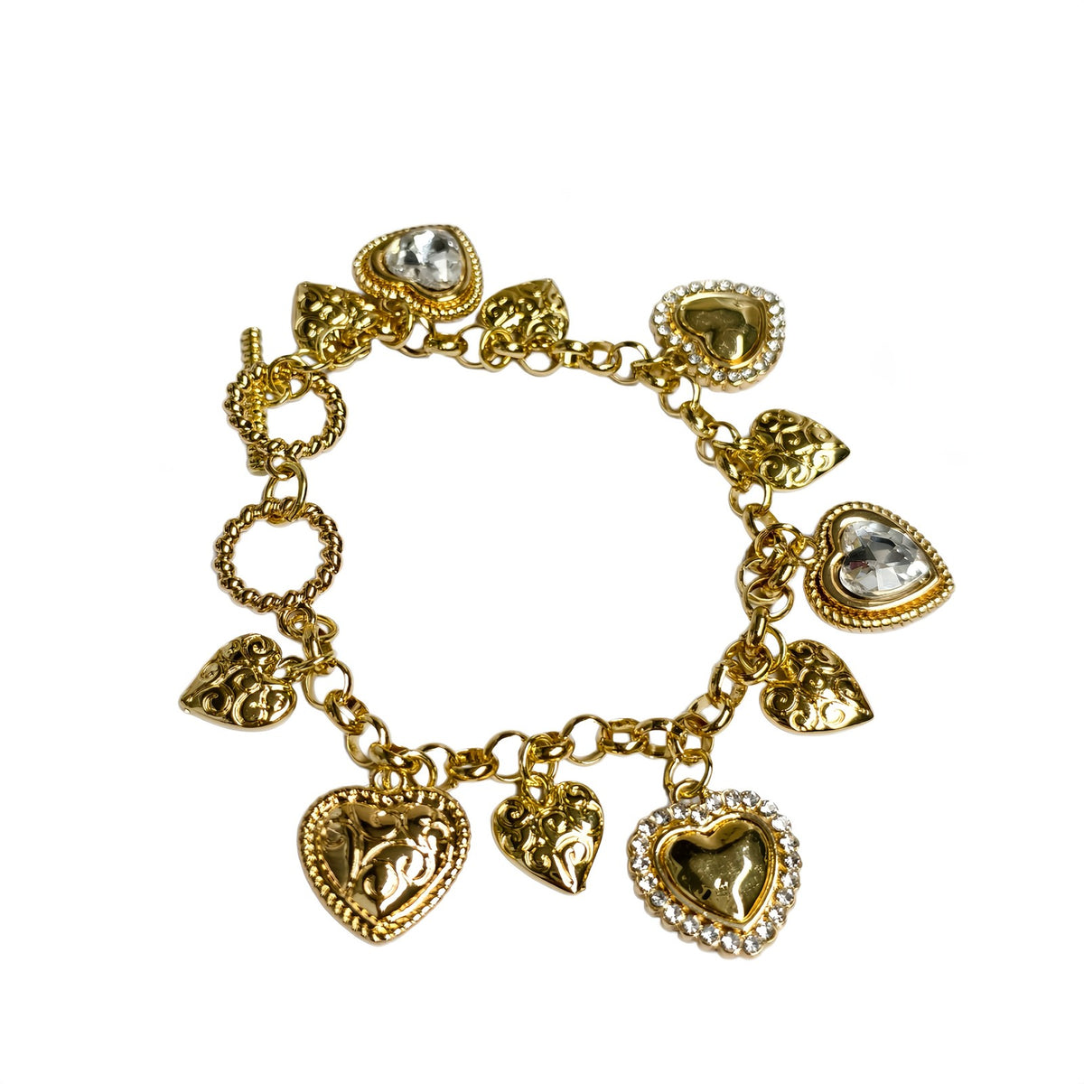 Vintage Multi Heart Charm Bracelet