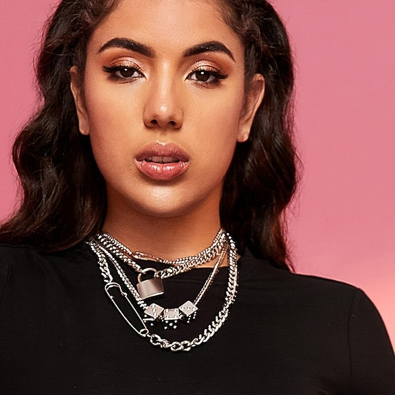 Layered Lock Charm Necklace