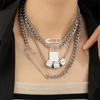 Layered Lock Charm Necklace