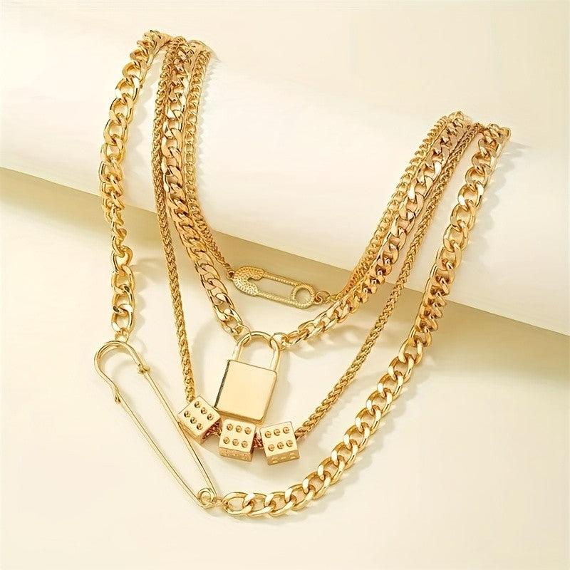 Layered Lock Charm Necklace