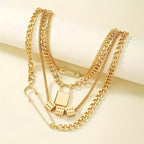 Layered Lock Charm Necklace