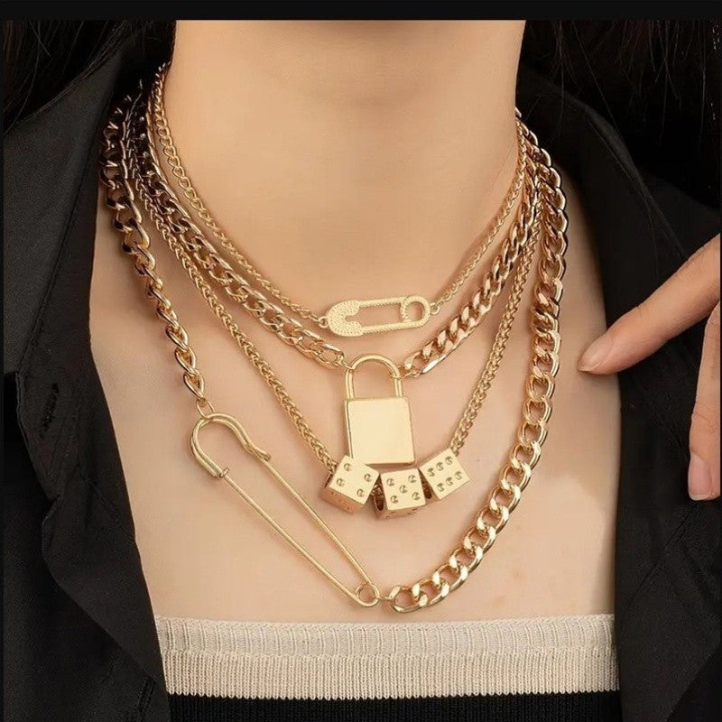 Layered Lock Charm Necklace