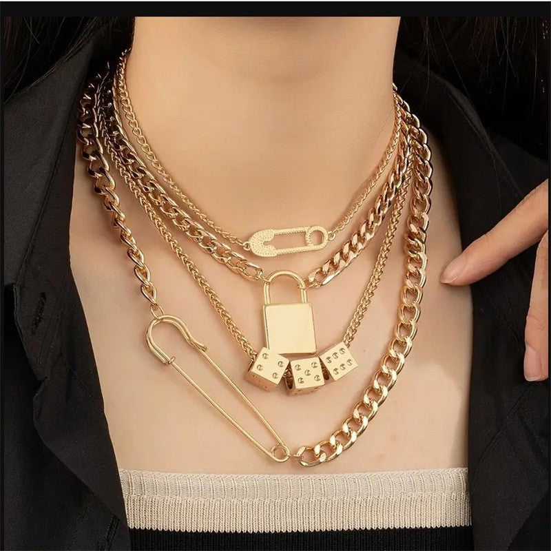 Layered Lock Charm Necklace