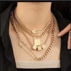 Layered Lock Charm Necklace