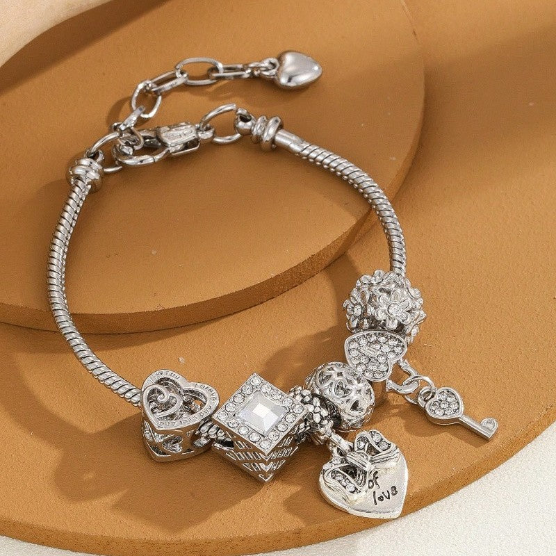 Stainless Steel Heart Charm Bracelet
