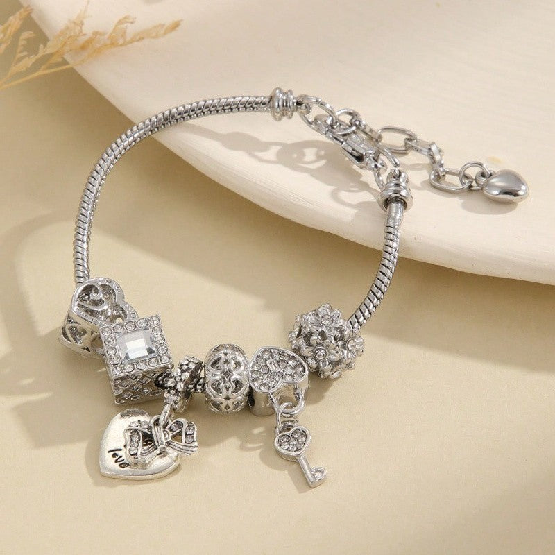 Stainless Steel Heart Charm Bracelet