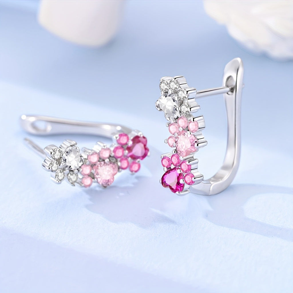 S925 Pink Gradient Flower Huggie Earrings