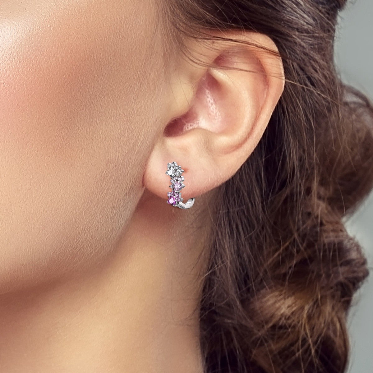 S925 Pink Gradient Flower Huggie Earrings
