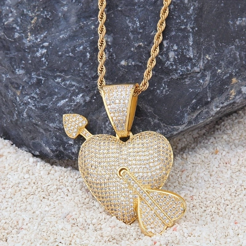 S925 Paved Heart Arrow Pendant Necklace