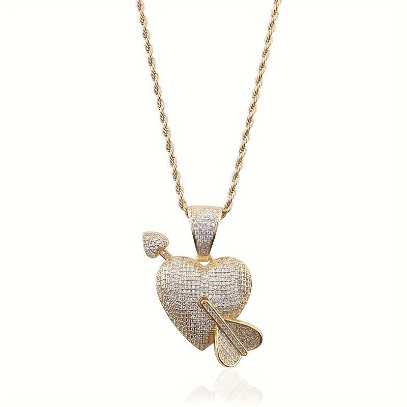 S925 Paved Heart Arrow Pendant Necklace