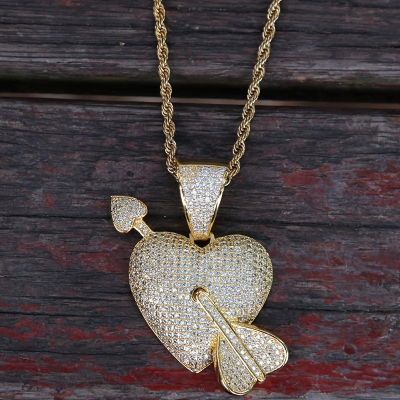 S925 Paved Heart Arrow Pendant Necklace