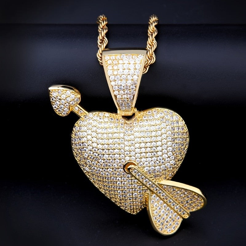 S925 Paved Heart Arrow Pendant Necklace