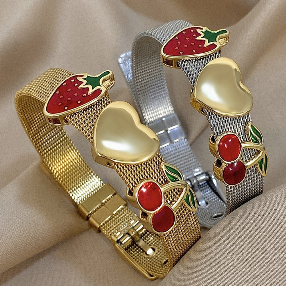 Vintage Enamel Fruit Mesh Bracelet