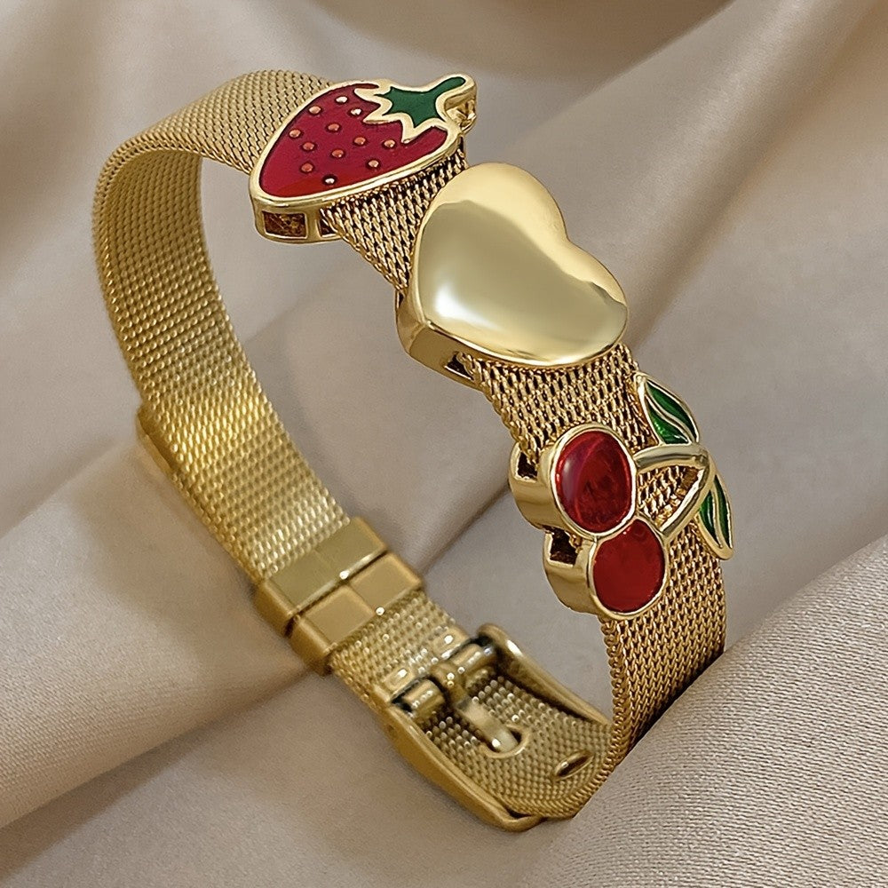 Vintage Enamel Fruit Mesh Bracelet
