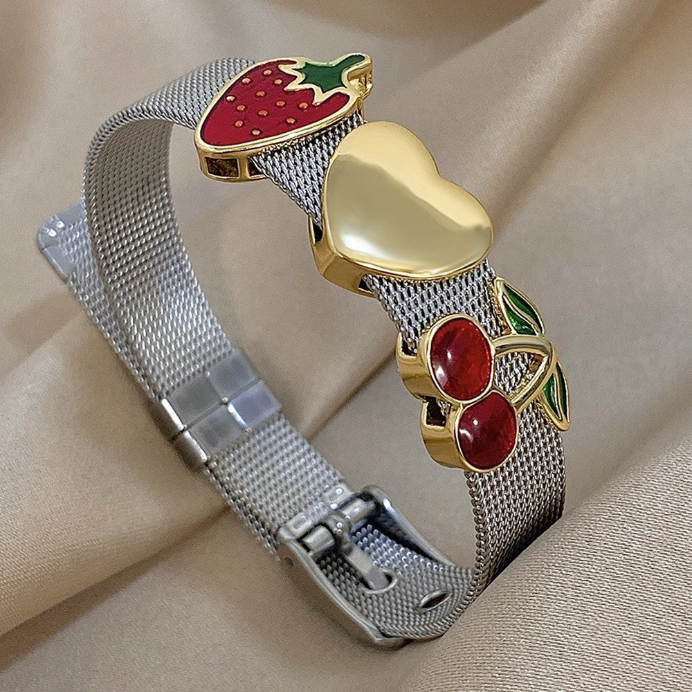 Vintage Enamel Fruit Mesh Bracelet