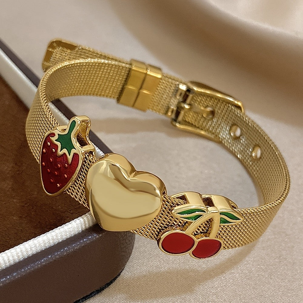 Vintage Enamel Fruit Mesh Bracelet